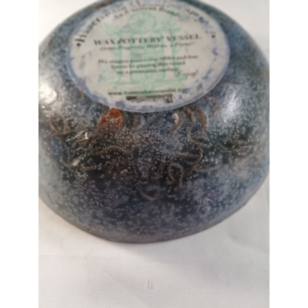 Habersham Candle Company Blue Wax Pottery Vessel W Pressed Flowers Flameless - Picture 10 of 11